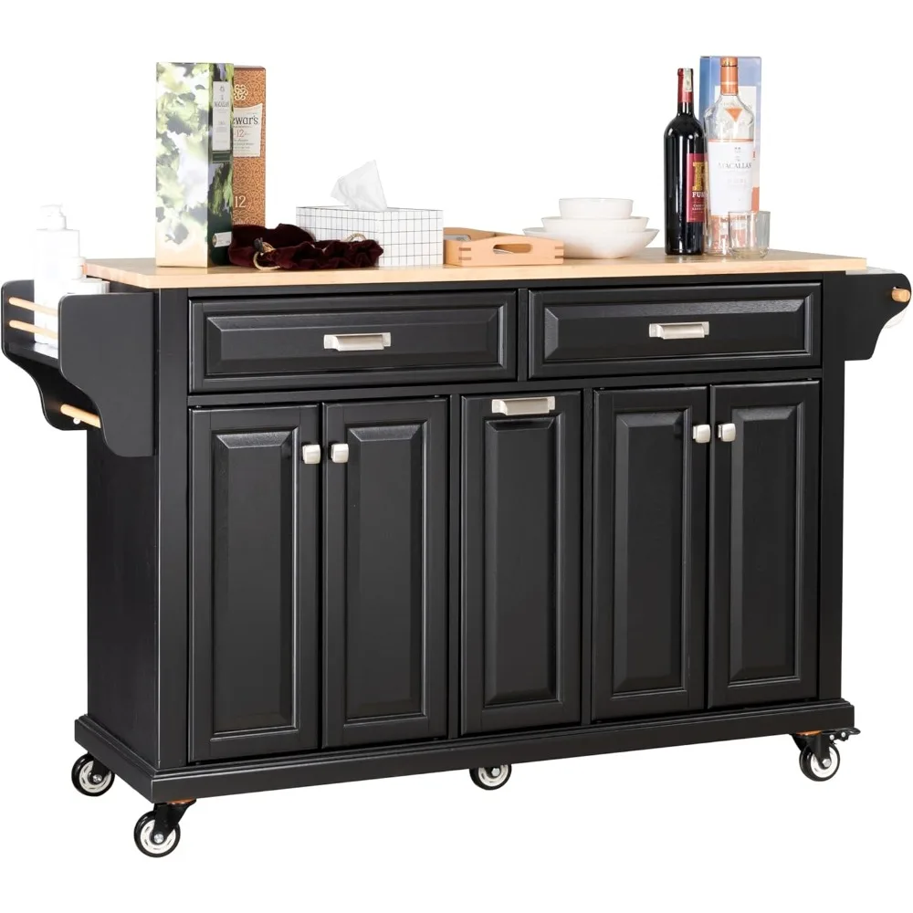 Mobile Kitchen Island with Storage Cabinet and Drawers, for Kitchen, L60.5 X W18.13 X H36.75IN, Black,Kitchen Islands & Trolleys