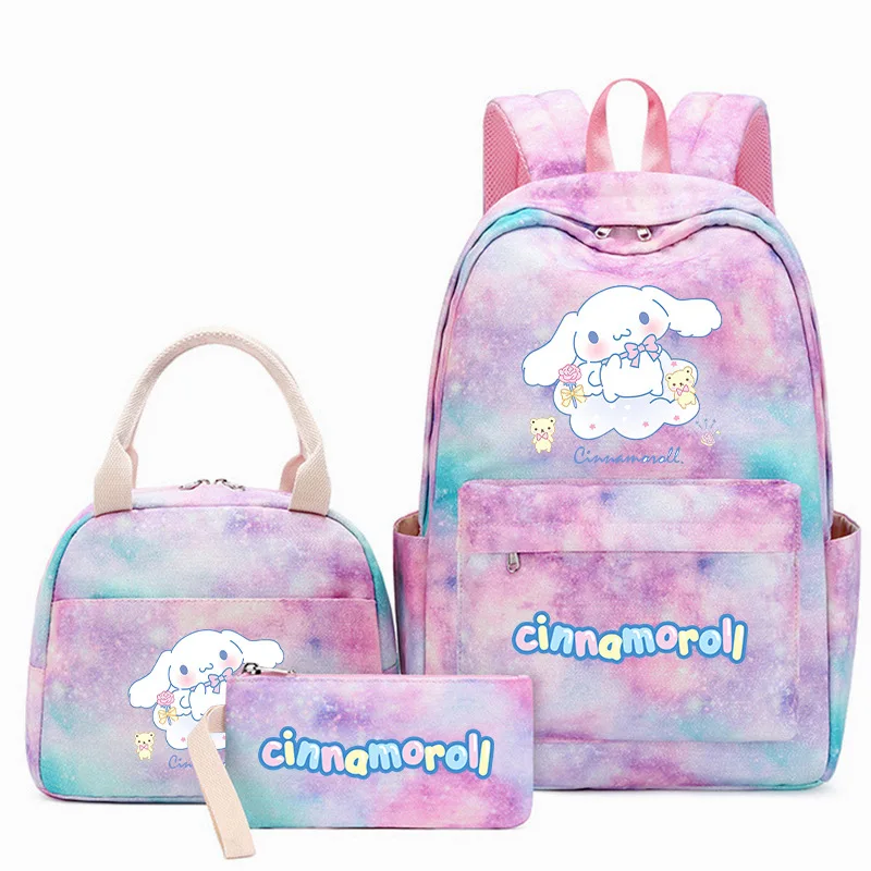 

3Pc Sanrioed Anime Cinnamoroll Children Stationery Backpack Lunch Bag Cute Schoolbag Cartoon Student Shoulder Bag Gift
