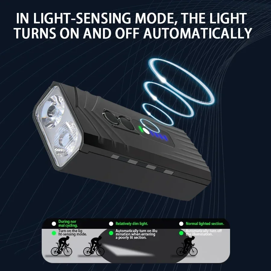 MTB الذكية الاستشعار الجبهة LED أضواء دراجة USB قابلة للشحن في الهواء الطلق ركوب مصباح يدوي مع 7 طرق ليلة ركوب الشعلة مقاوم للماء