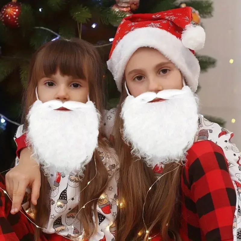 

1-10PCS Santa Claus Costume Accessories Realistic Curly Fake Beard Adjustable Christmas Dress Up Props Holiday Party Decorations