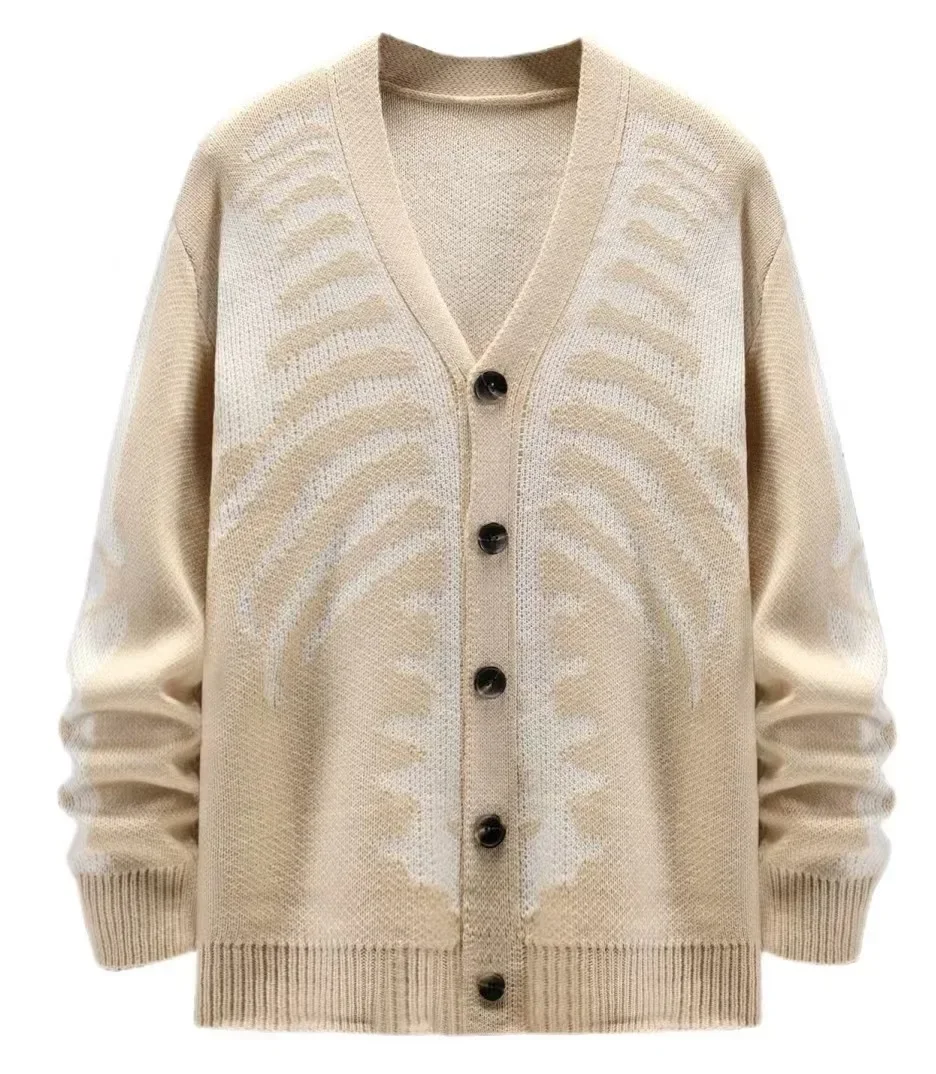 Unisex Knitted Jacquard Pattern Sweaters Spring Autumn Casual Loose Cardigan for Men Women Plus Size Halloween Y2K Cardigans