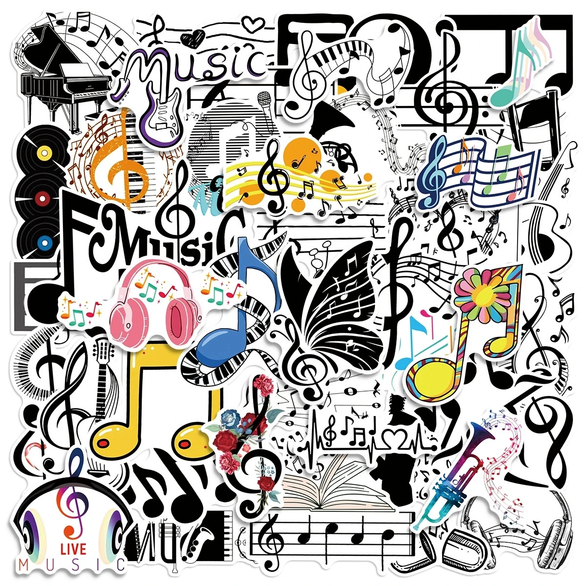 50/100PCS Music Talisman Stickers Graffiti Decor Luggage Notes Desktop Computer Scooter Guitar Waterproof Stationery Sticker
