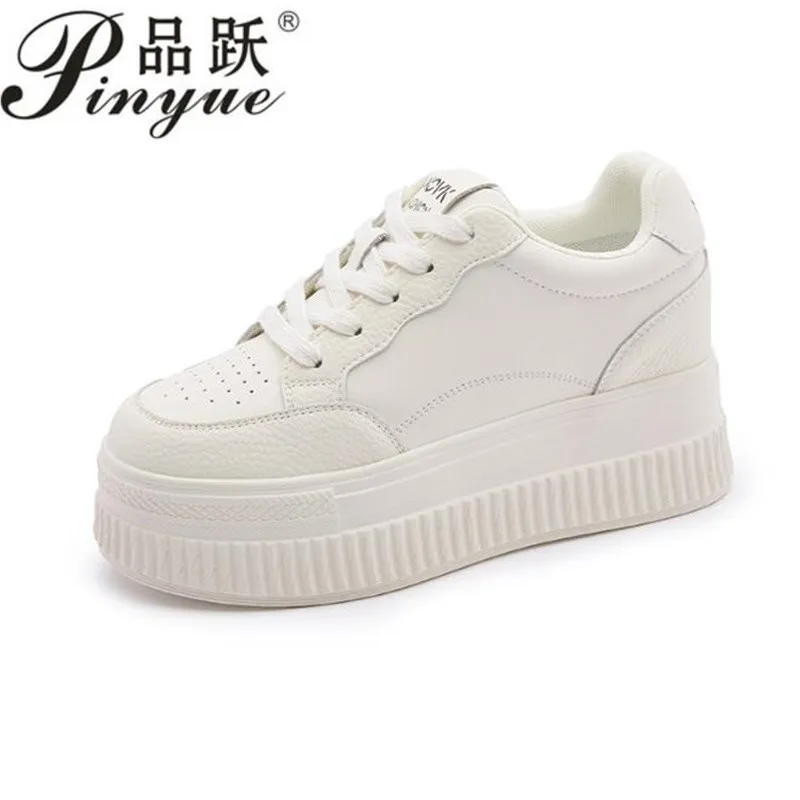 

8.5cm Genuine Leather Platform Wedge Shoes Chunky Sneaker White Casual Shoes Comfortable Breathable Vulcanized shoes 34 39