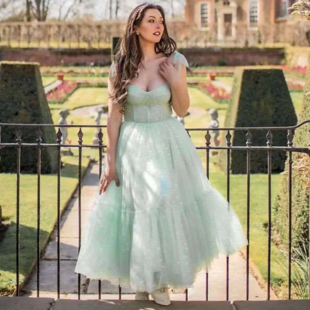 CustomizedElegant Mint Green Tulle Homecoming Dress 2024 With Heart-Shaped Bodice Tiered Skirt And Ankle-Length Design Graduatio