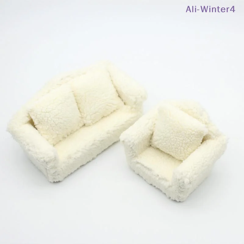 

【Winter4】Милый плюшевый диван-игрушка для кукольного домика с подушкой, миниатюрная модель мебели, украшение для игрового домика, подарок для детей, сделай сам