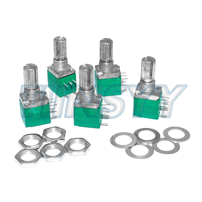 5pcs RV097NS 5PIN shaft 15mm amplifier sealing Potentiometer 5K 10K 20K 50K 100K 500K B5K with a switch audio