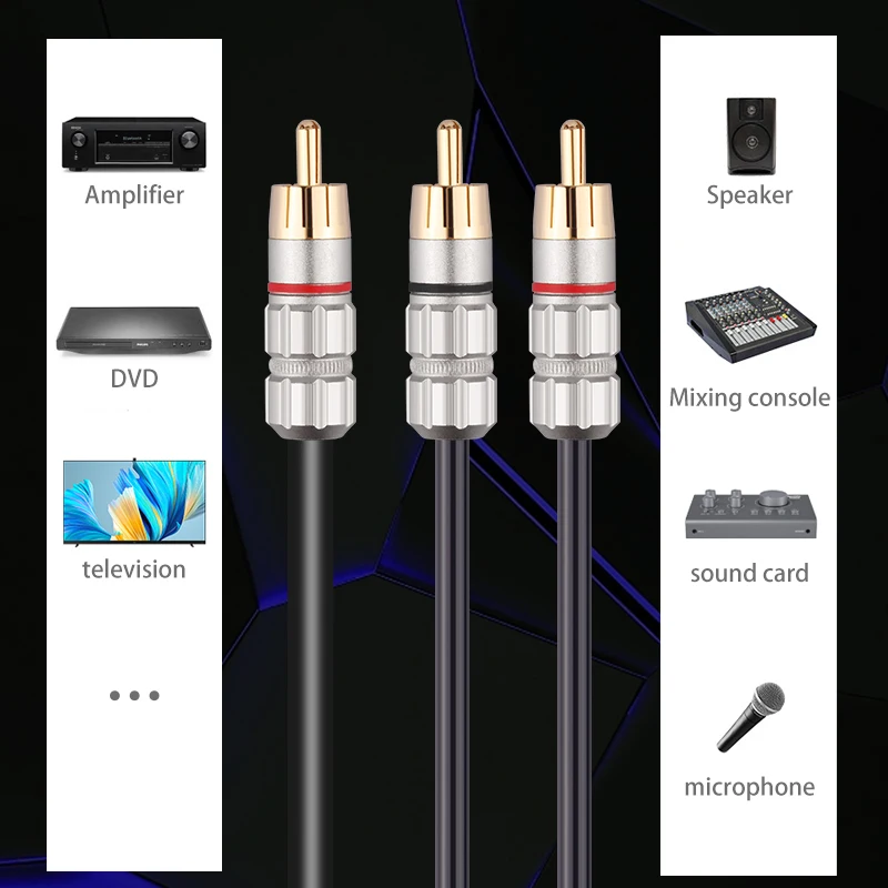 Hifi RCA do 2 RCA męski kabel Audio do głośnika wzmacniacz subwoofera TV DVD rozdzielacz System kina domowego Y kable kable 1m 3m 5m 8m