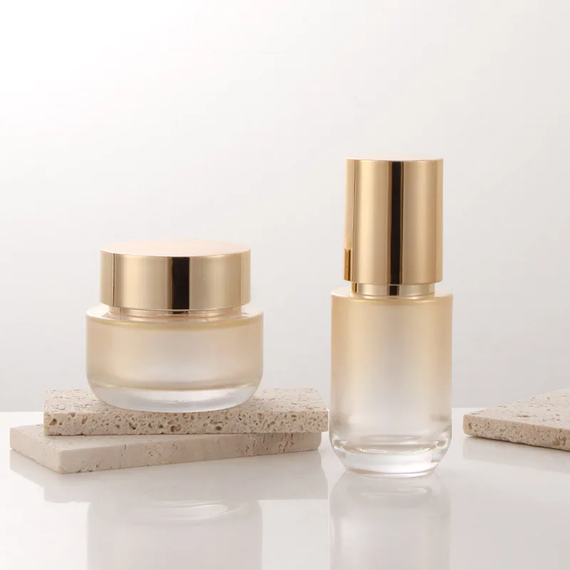 6 Stück Parfüm-Zerstäuber-Sprühflaschen, Gradient-Goldglas, Kosmetikverpackung, Gesichtscreme-Behälter, Lotion-Pumpflasche, leere Gläser – Detail 3