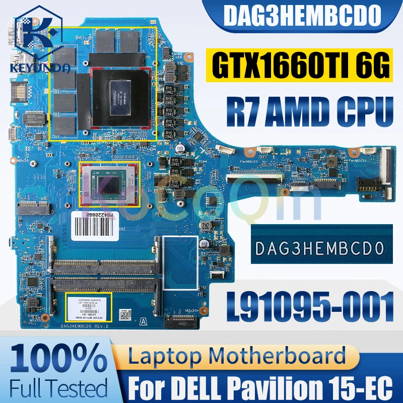 

DAG3HEMBCD0 For HP Pavilion 15-EC Notebook Mainboard L91095-001AMD CPU R7 GTX1660TI 6G Laptop Motherboard Tested