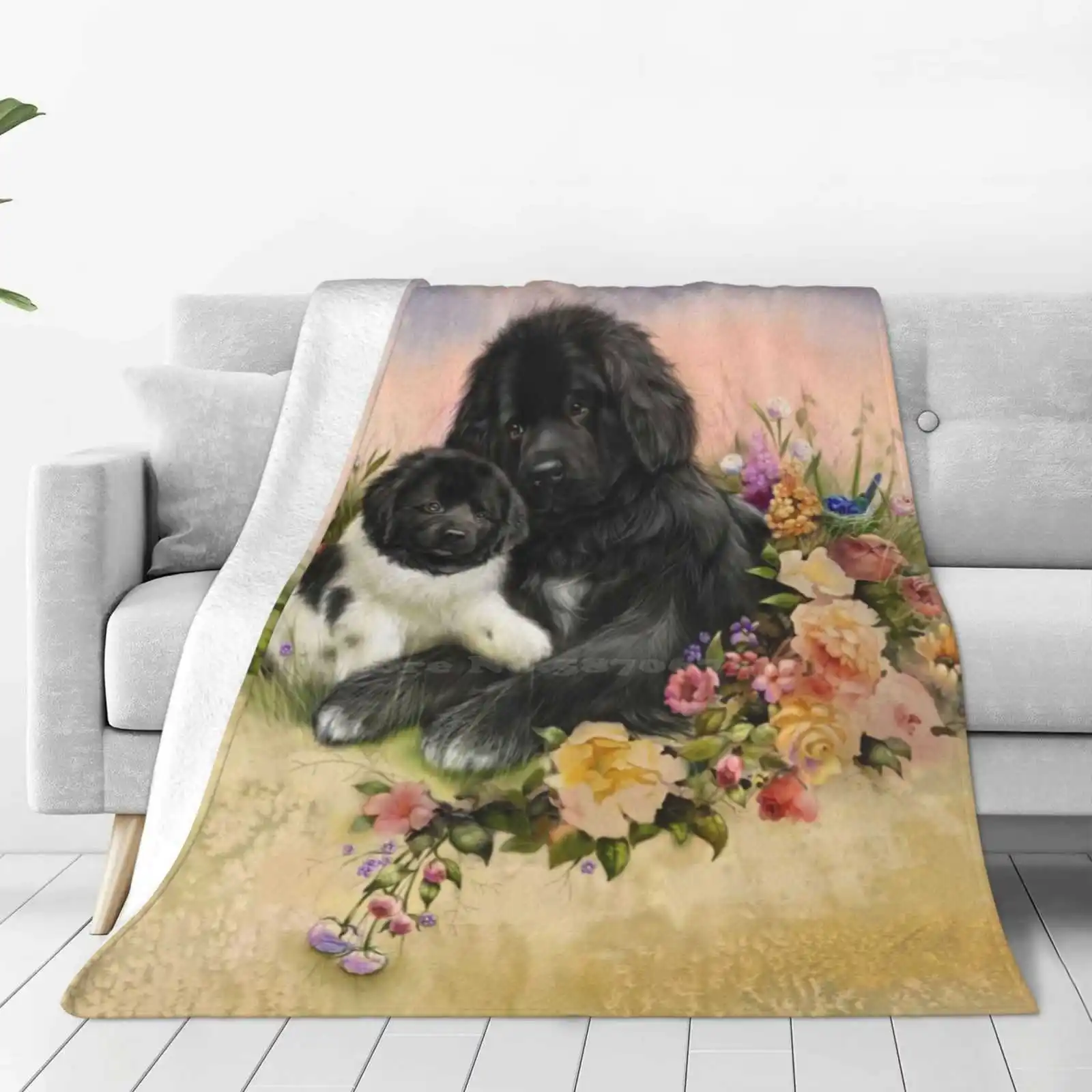 Newfie And Baby Landseer Air Conditioning Soft Blanket Newfie And Baby Newfie