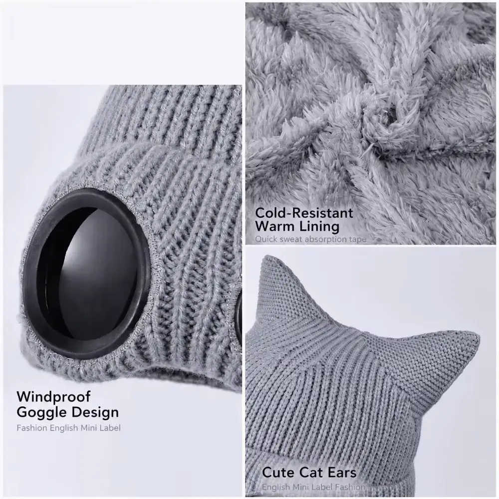 Cute Removable Glasses Winter Glasses Caps Windproof Ear Protection Warm Ski Mask Hats Neck Protection Thickened Knitted Hat Men 5