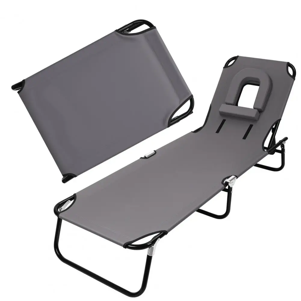 سرير تخييم عالي التحمل قابل للطي للبالغين - كرسي استلقاء للتشمس مع فتحة وجه، 4 ارتفاع قابل للتعديل، وسادة قابلة للإزالة، للبيا