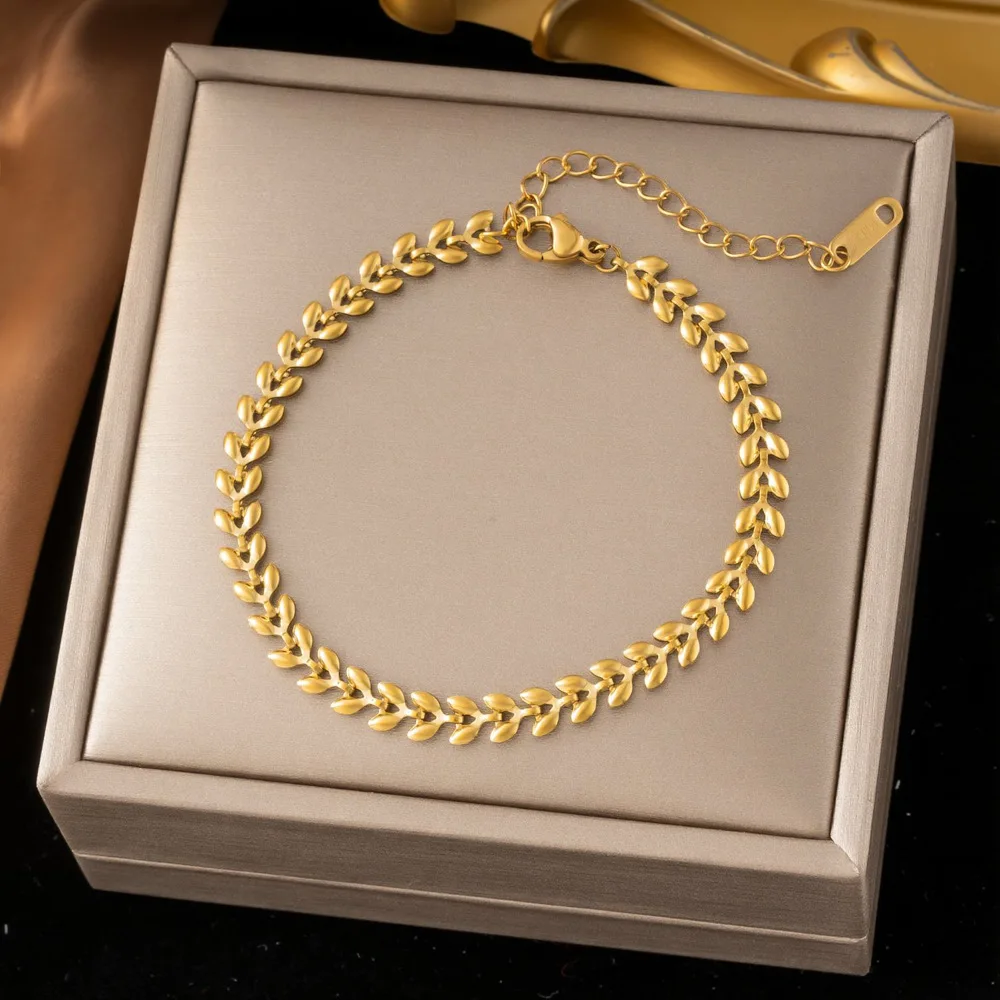 Damen Mode-Armband Weizen-Armband Edelstahl Gliederkette Armband Vergoldeter Schmuck