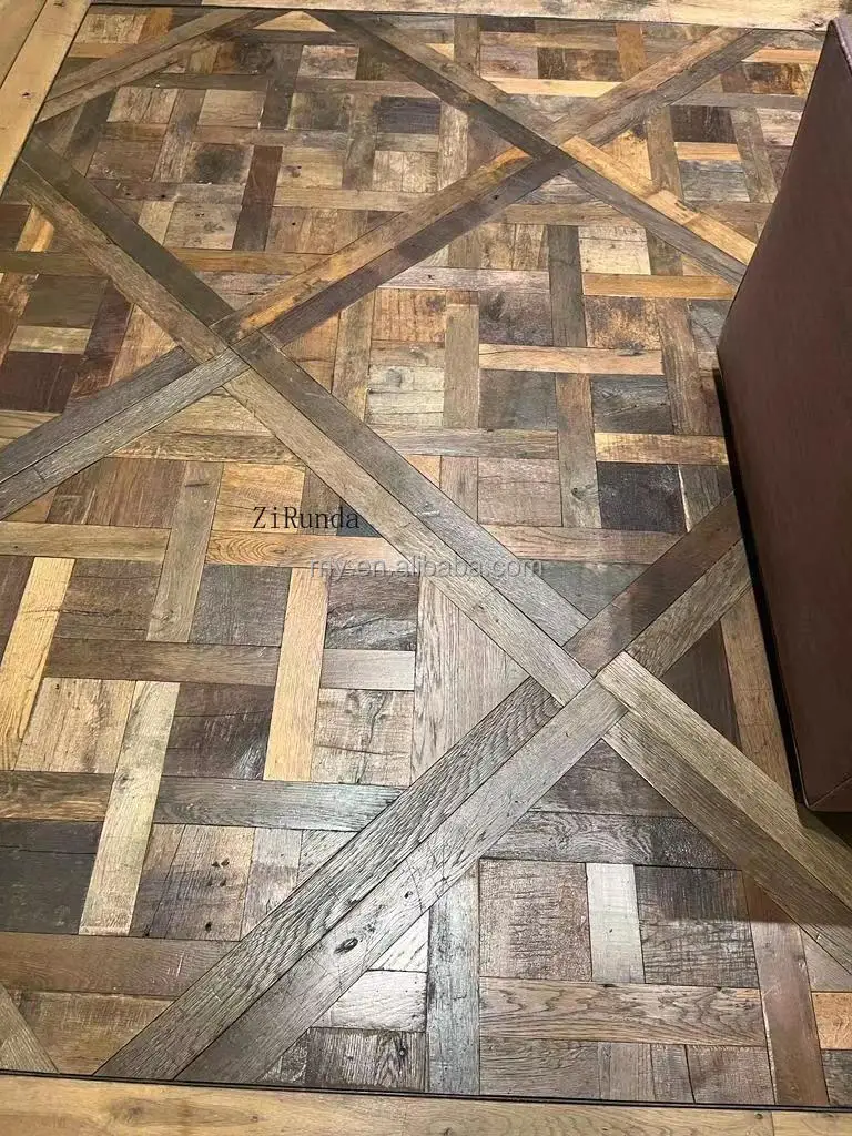 Customized version of wax oiled multi-layer reclaimed wood flooring, parquet flooring