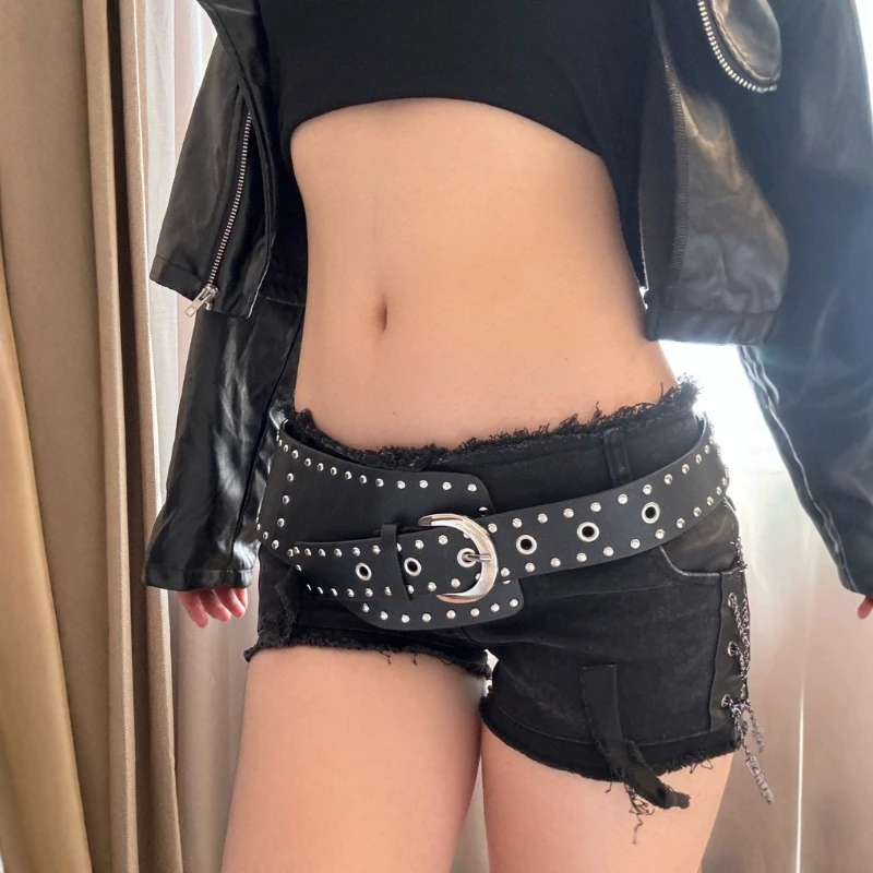 American-Style Y2K Studded Wide Waist Belt Women's Asymmetrical Statement Dress with Accessory Belt Hot Girl Jeans Accessories