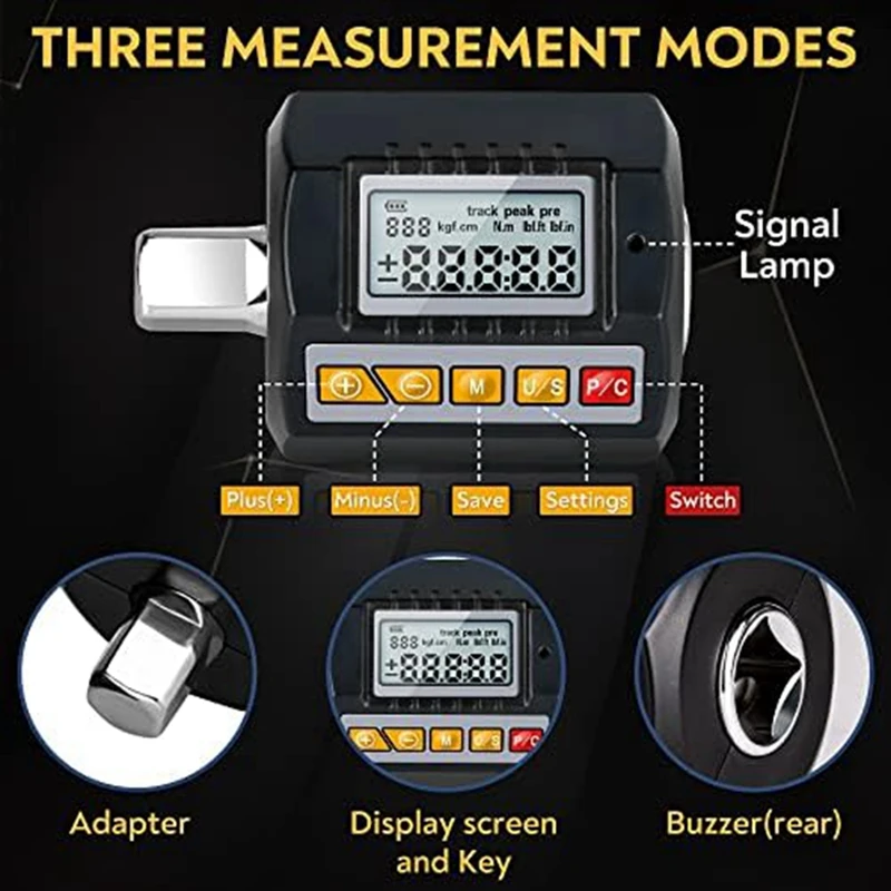 1 Set Digital Torque Wrench Adapter 1/2.3/8Inch, 1/4Inch-On LED Backlight Memory Function 50H Working Time Fit For Car Repairing