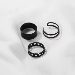 FNIO Fashion Black Round Metal Ring Sets Geometric Twist Open Adjustable Rings Sets for Women Girl Wedding Jewelry