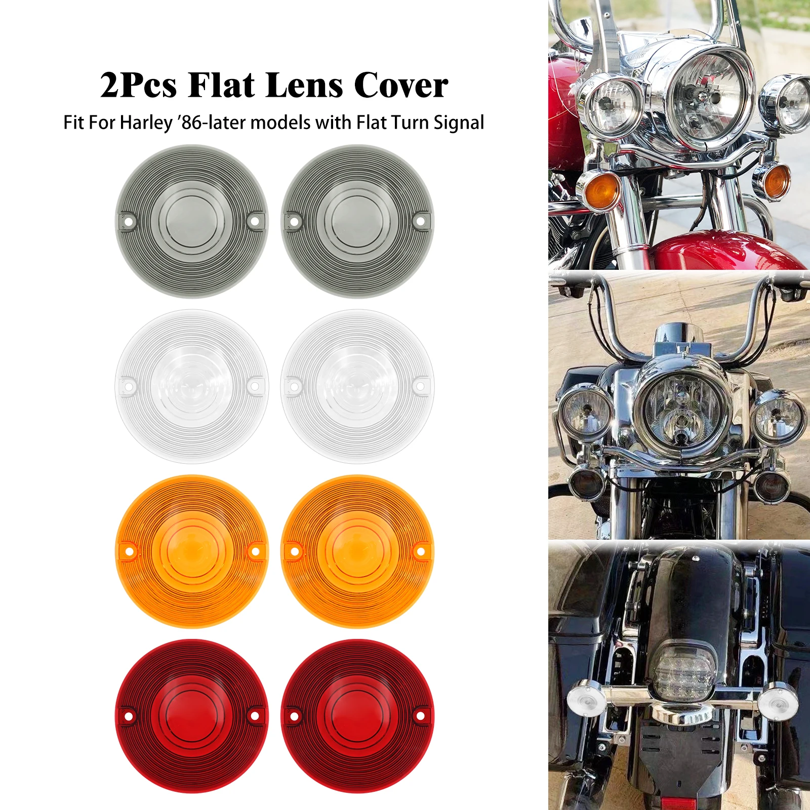 2X Motorcycle Turn Signal Flat Lens Cover For Harley Touring  Road King Street Glide Tour Electra Glide Softail Heritage 1986-23