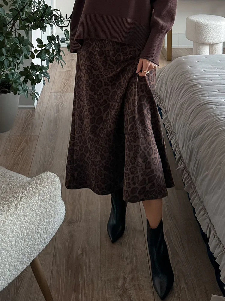 Elegant High-Waist Leopard Print Maxi Skirt for Women