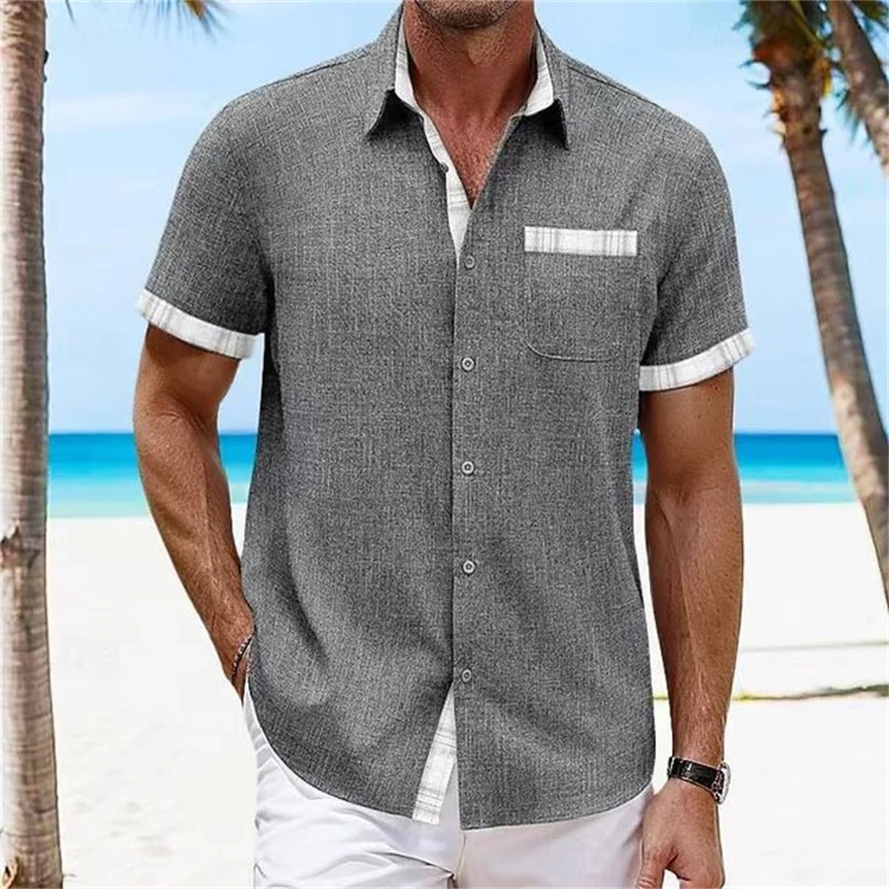 Men\'s Shirt Summer Casual Short Sleeve Plain Collar Linen Summer Spring Hawaiian Resort Clothing 19 Colors XS-6XL