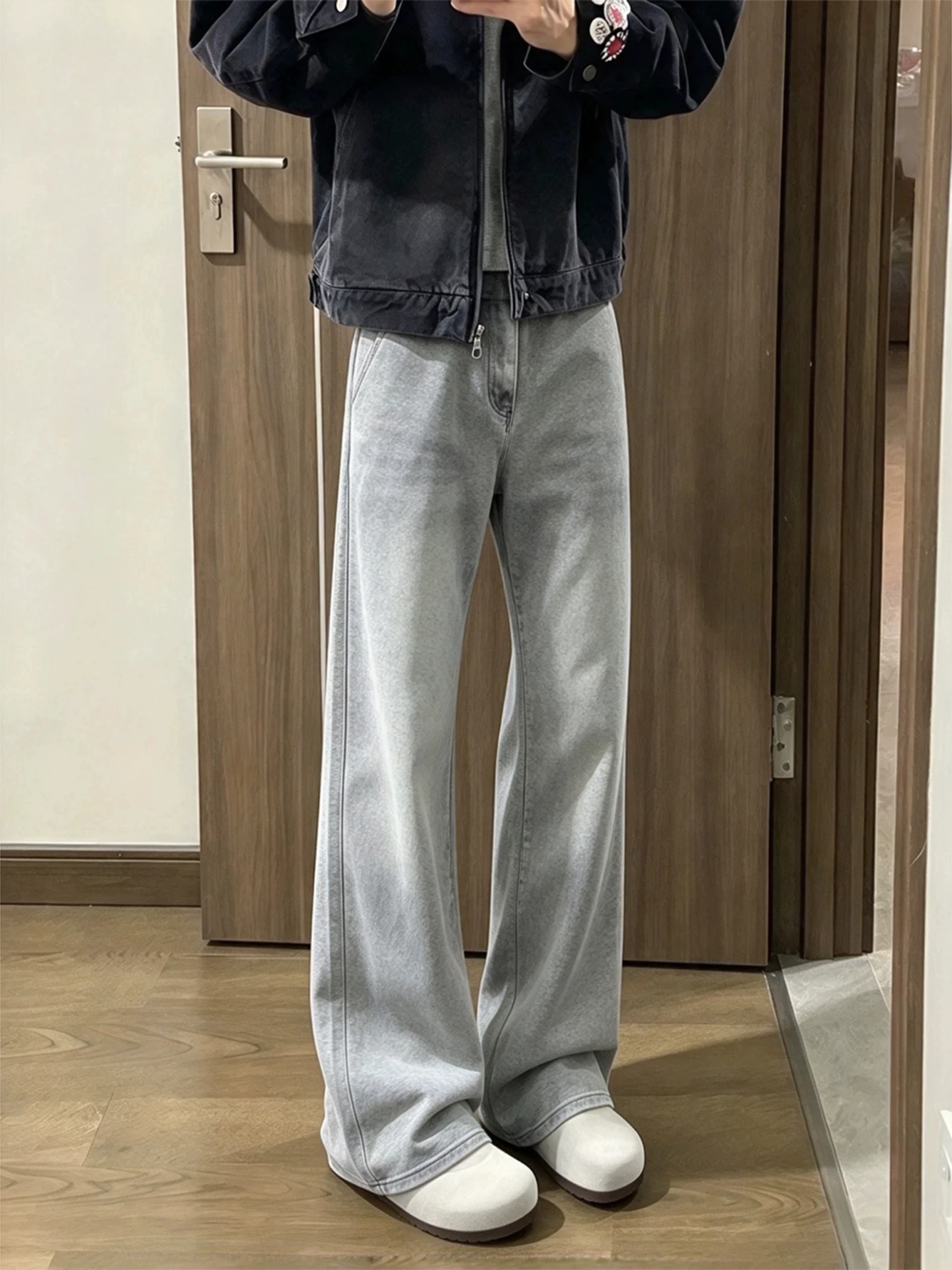 American Style Cleanfit Loose Casual Straight Leg Jeans Men's 2026 New Washed Vintage Jeans Youth Popular Pure Color