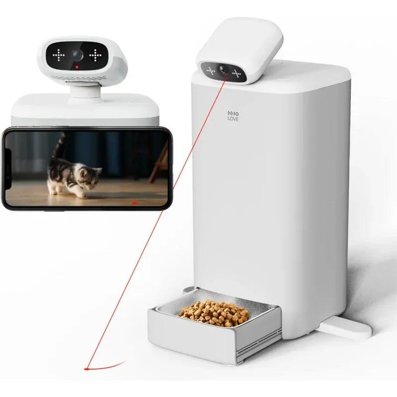 HHOlove Cat Camera 360° View, Pet Camera with Cat Feeder, Remote Feeding App Control, Two-Way Audio, Smart Feeder