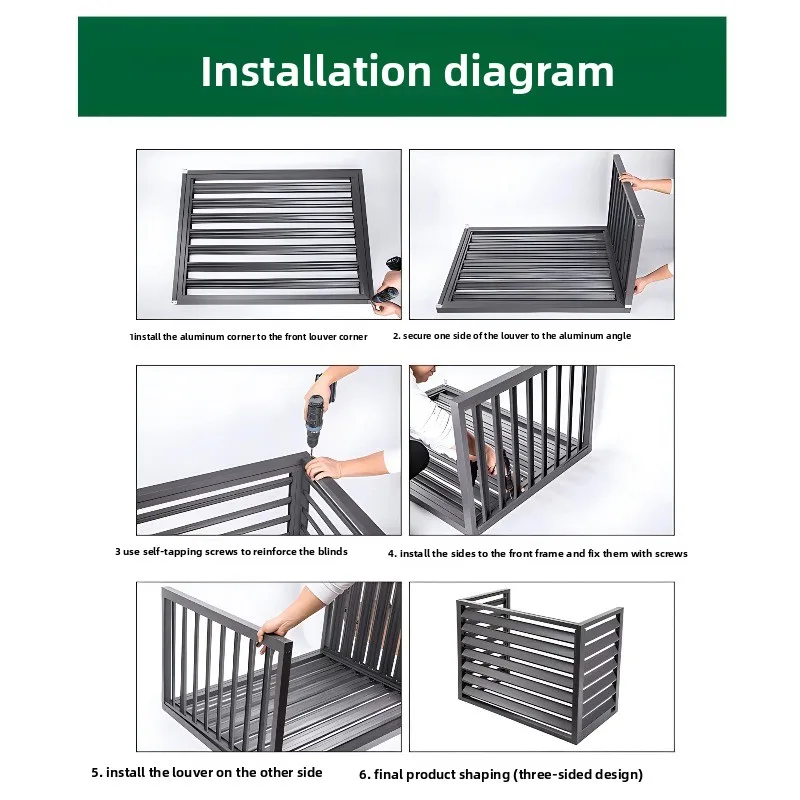 Aluminum Louver Protective Cover for AC Outdoor Unit Rainproof Sunshade Ventilation Grille for 1.5 HP Air Conditioning