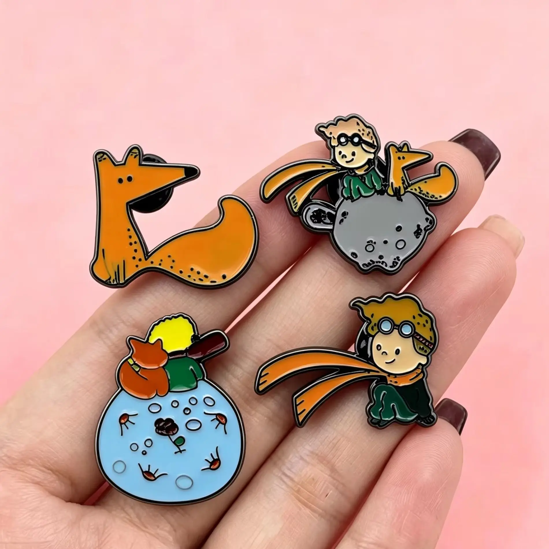 4pcs Fairytale Style Cute Prince Fox Enamel Pins Set Cartoon Brooch Badges for Fans Collection Accessories