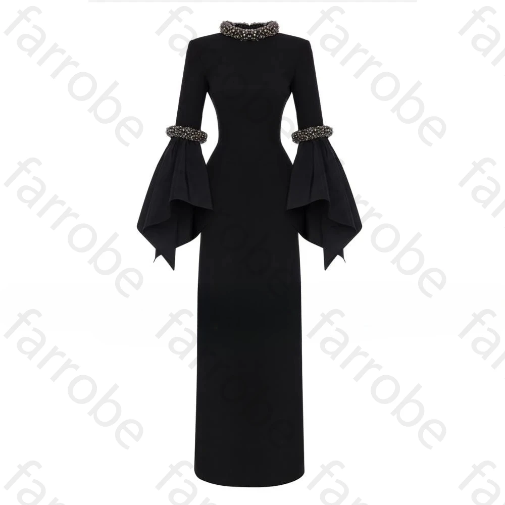 فساتين سهرة فاخرة برقبة دائرية وأكمام طويلة فستان المشاهير مثير مطرز بالخرز رائع عالي الجودة للحفلات الراقصة رداء حفلات نسائي مخصص