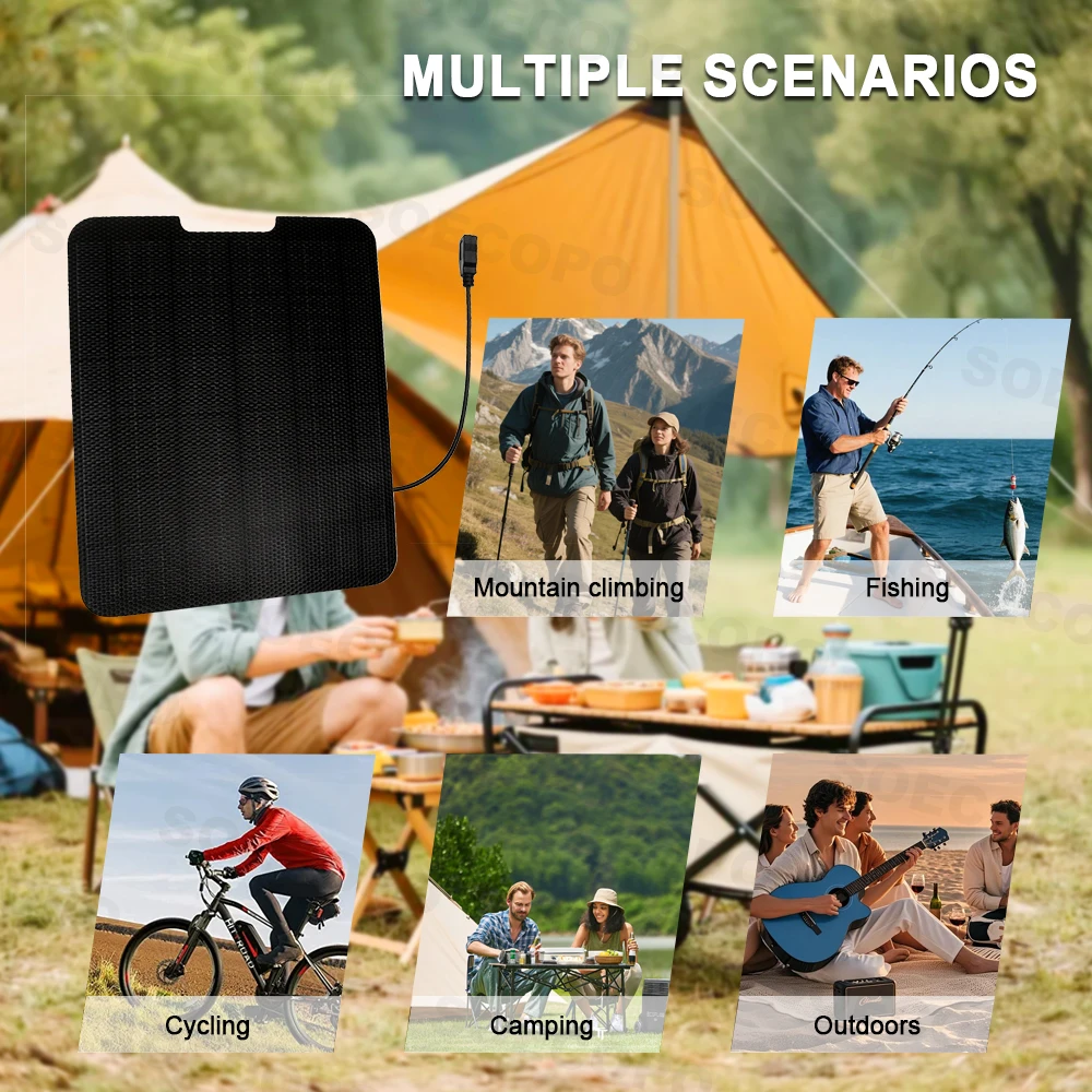 شاحن شمسي صناعي SOECOPO بقدرة 15 وات، طلاء ETFE عالي الكفاءة بنسبة 22.4%، شاحن سريع محمول خارجي مع كابل 3 في 1