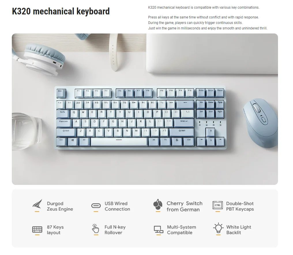 Durgod Taurus K320 Corona TKL 87 Keys best for typing and gaming wired mechanical gaming keyboard