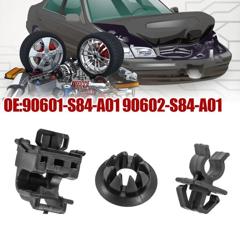 3pcs/set Hood Rod Holder Opener Stay Grommet Clip Black Car Stuff for Honda Accord Odyssey Pilot RB1 90601-S84-A01 90602-S84-A01