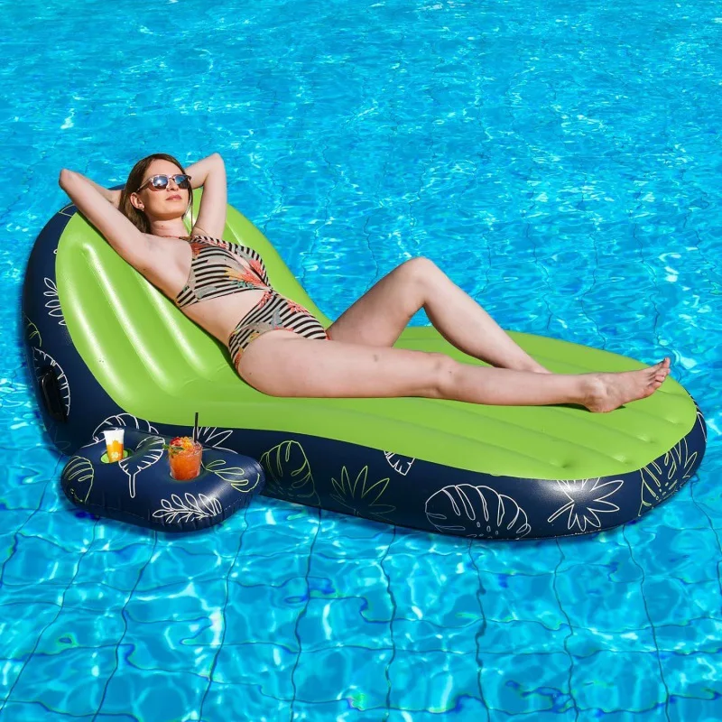 Inflatable water floating lounger adult pontoon boat with cup holder swimming pool beach floating bed environmentally friendly