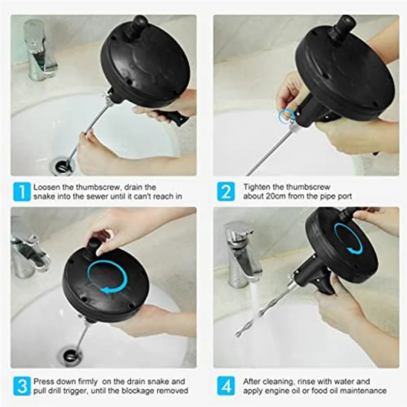 MAKE-배관 스네이크 드레인 오거, 장갑이 있는 헤비 듀티 파이프 막힘 제거제, 욕실, 주방 및 화장실용 스네이크 드레인 클리너 Du