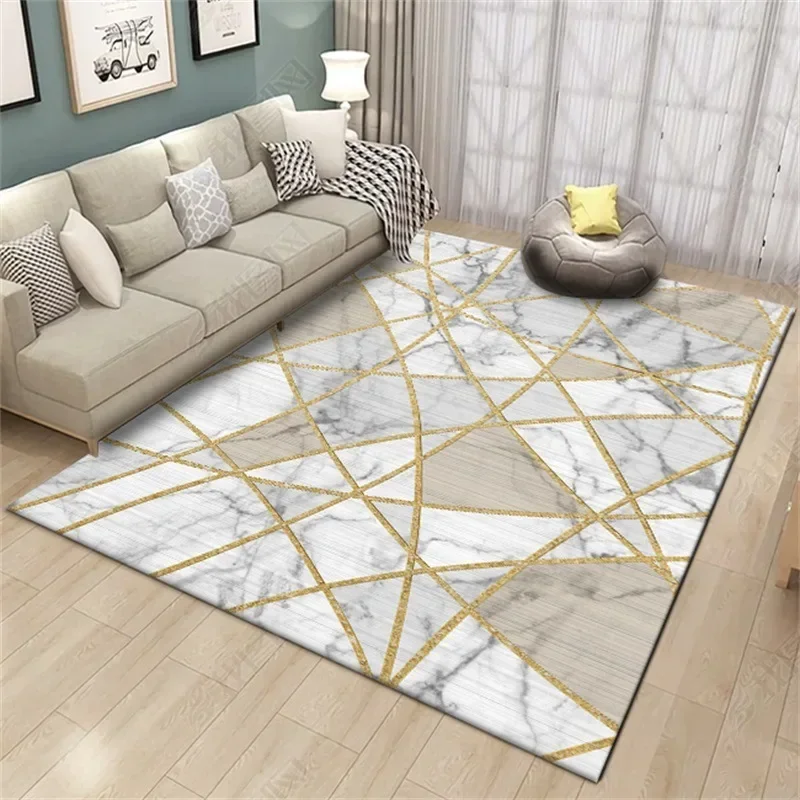 Fashion Living Room Large Size Carpet Modern Golden Geometric Bedroom Door Decorative Area Rugs Parlor Tapete Non-Slip Floor Mat