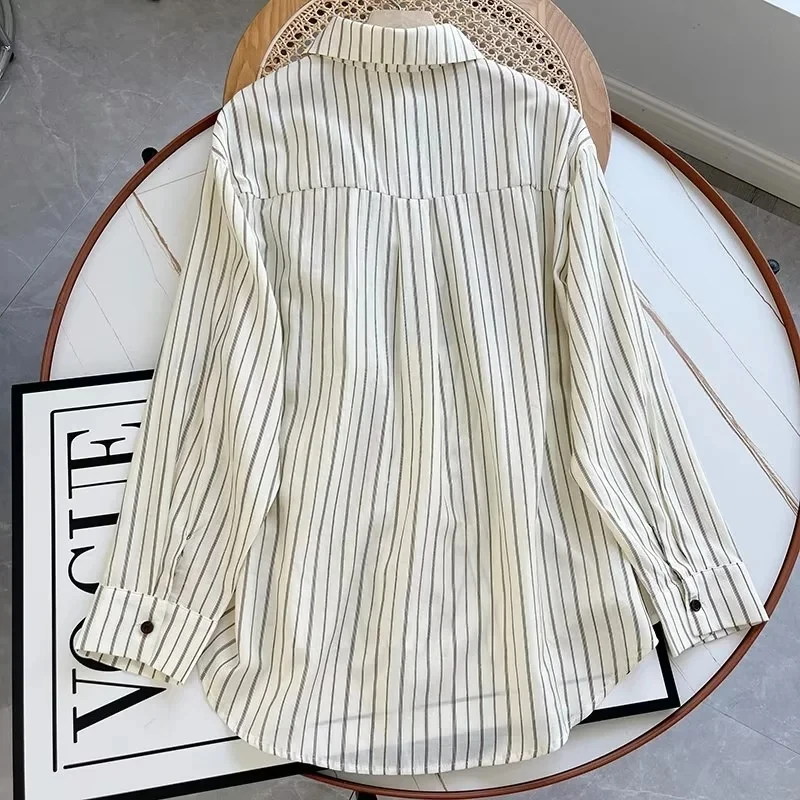 Long Sleeve Shirts Women Striped Baggy Tops Casual Irregular Vintage Streetwear Daily Soft New All-match Korean Fashion Clothing