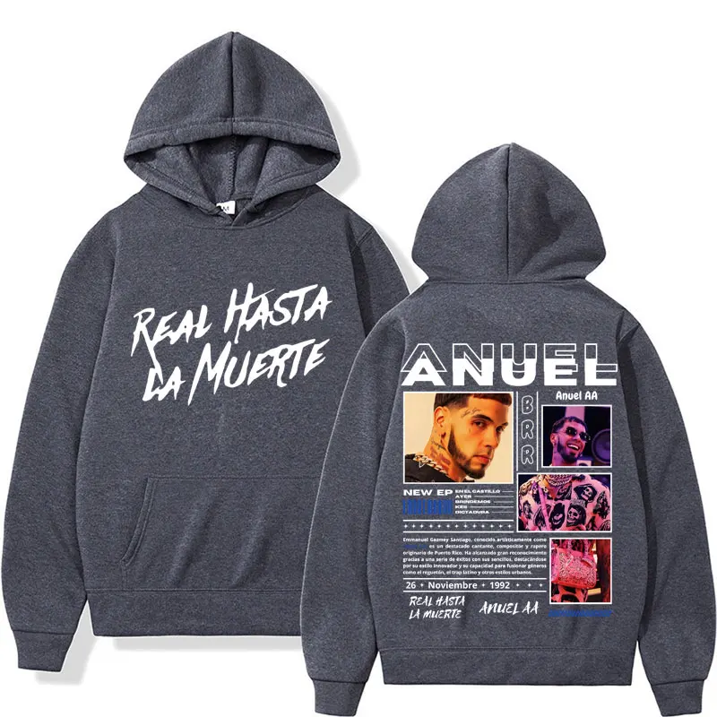 Sweats à capuche de style rétro Hip Hop pour hommes et femmes, Rared Anuel AA Real Hasta La Muerte, pull Harajuku, sweat à capuche respirant à la