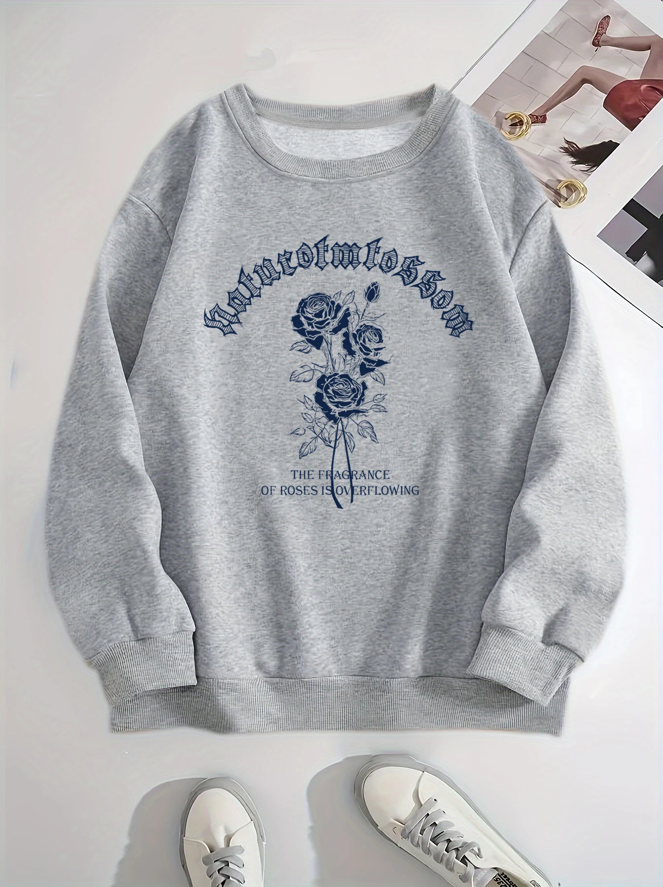 

Letter print washed sweatshirt, crew neck casual washed sweatshirt for winter & fall, women's clothing