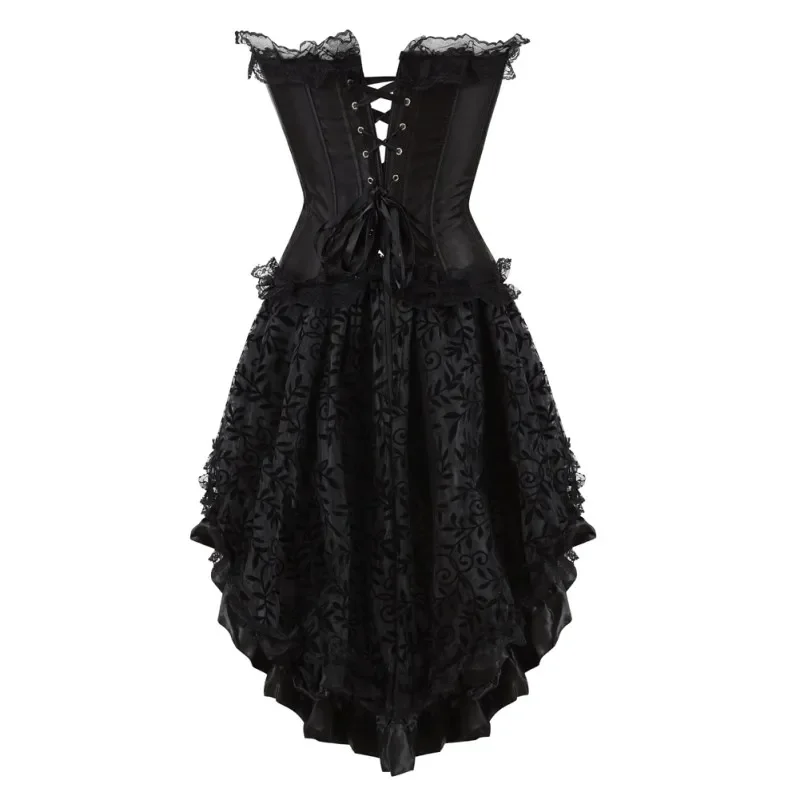 Robe Sexy Burlesque Femme Danseuse Sorcière Halloween, Sexy Overbust Bustier Corset Mini Jupe Gothique Corset Robe Avec Jupe S-6XL R