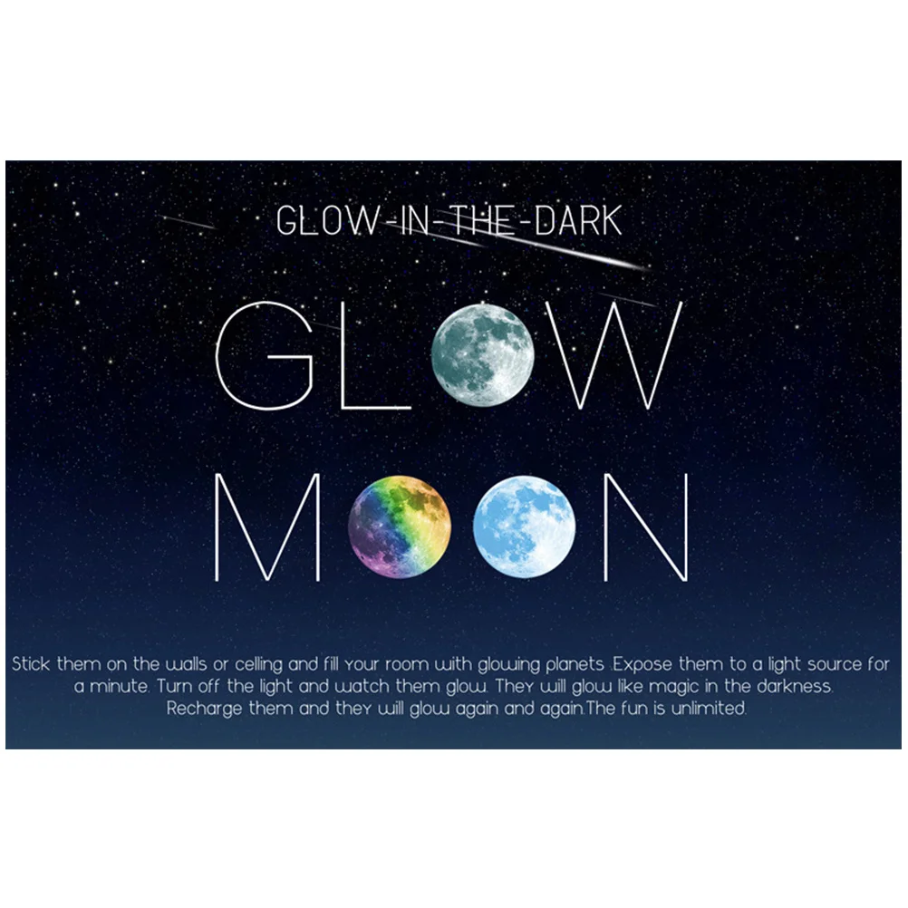 

30cm Diameter Luminous Moon Wall Sticker 3D Embossed Glow Dark Sticker Removable Fluorescent Home Office Decor