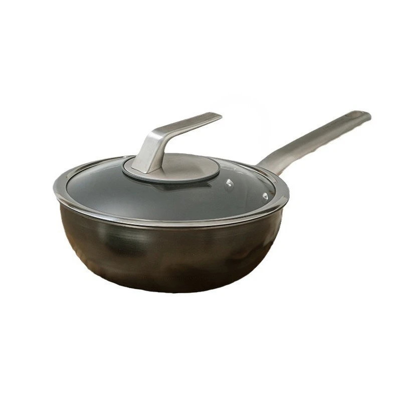 

Pure titanium wok, non-stick pan, uncoated for household cooking, 24cm for two