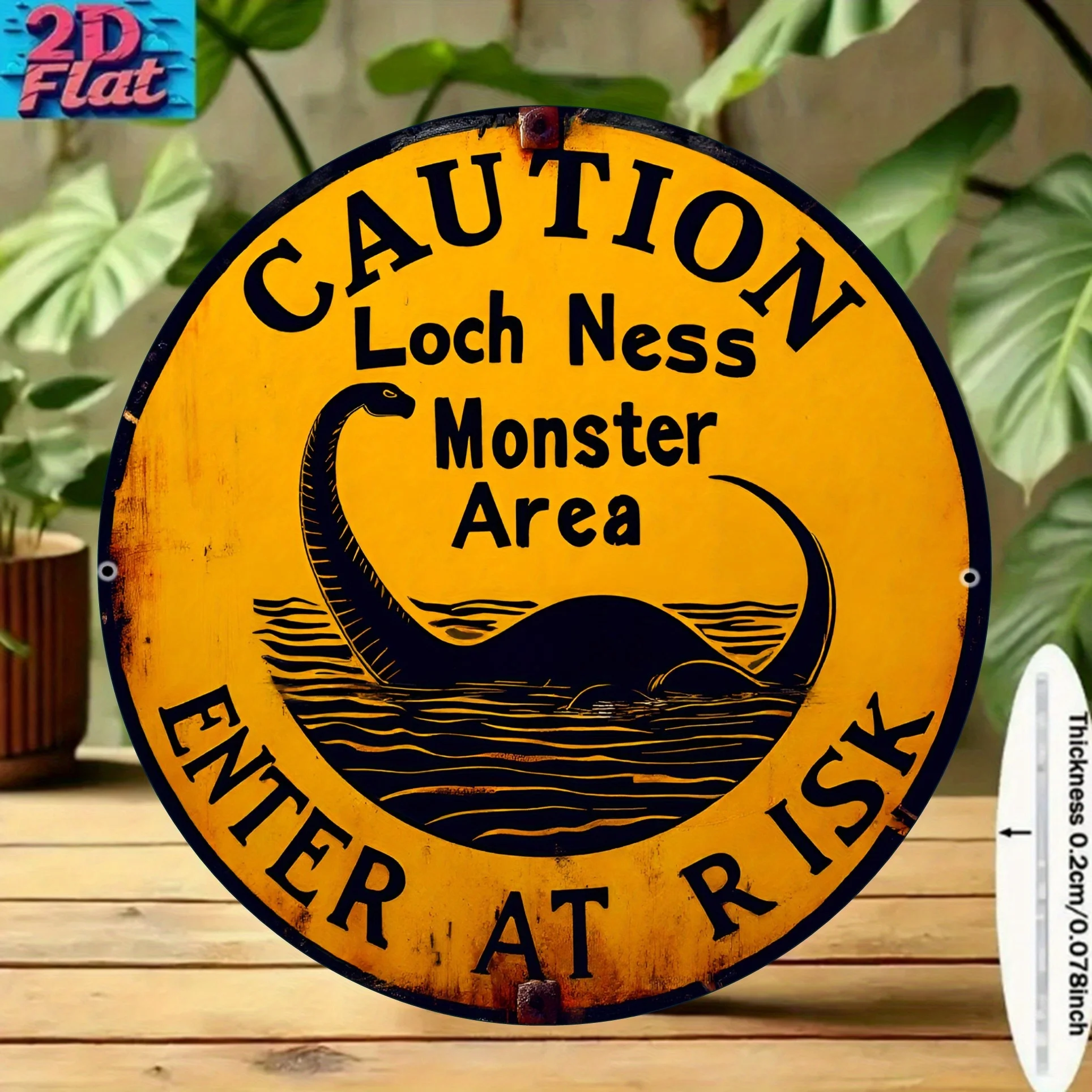 2D Flat, 1-Pack Vintage Loch Ness Monster Metal Sign - 8x12 Inch Aluminum Retro Caution Sign with 