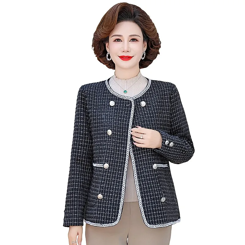 

Autumn Vintage Small Fragrance Tweed Jacket Coat Women's Casual Wild Short Coat Mother Plaid Blazer Suit Outwear 2023