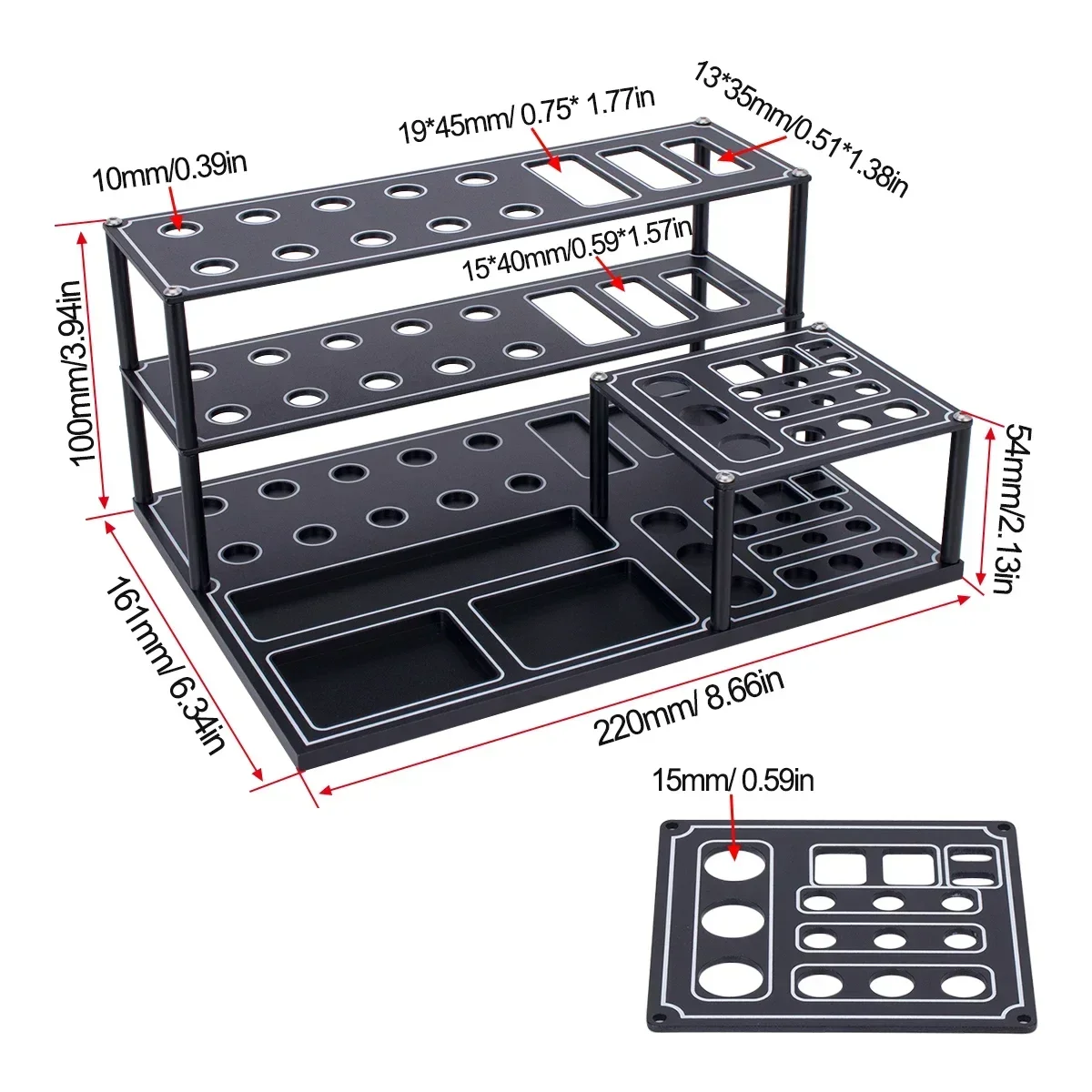 Organizadores de destornilladores de aluminio con 29 agujeros, soporte de almacenamiento de herramientas, bandeja de tornillos (desmontado) para destornillador hexagonal cruzado, herramientas RC DIY