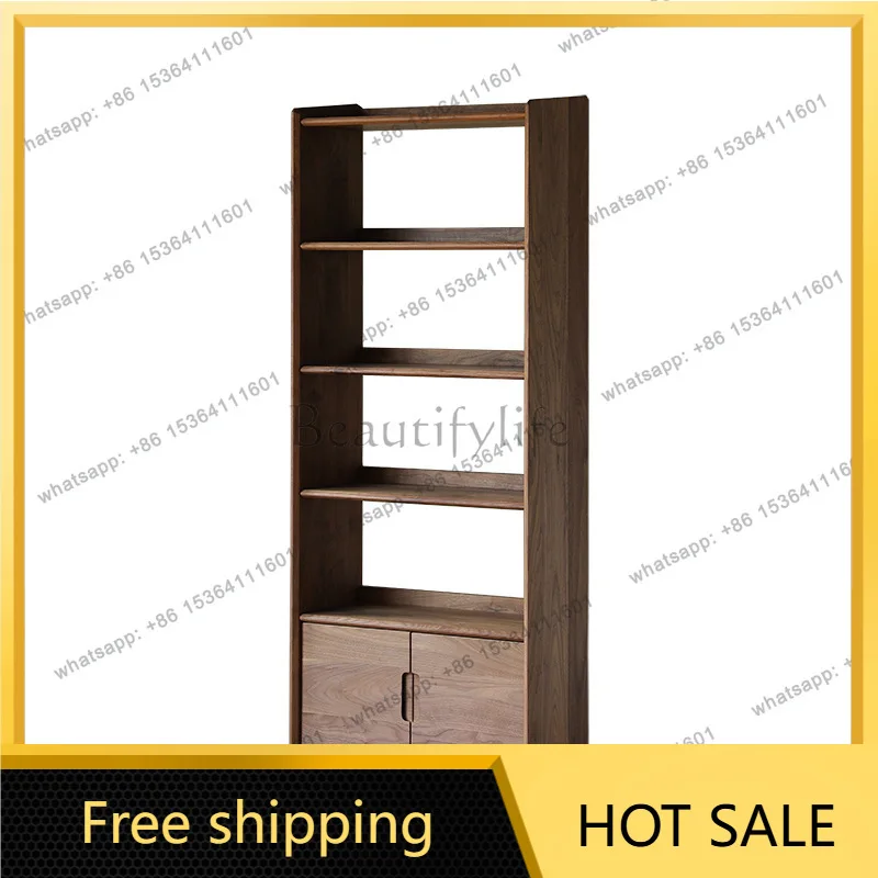 Factory Direct Sales Nordic Black Walnut Solid Wood Bookshelf Floor Storage Simple Multi-layer Combination Bookcase