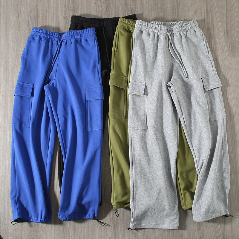 

Американские повседневные трикотажные спортивные брюки свободного прямого кроя для мужчин, рабочие брюки с множеством карманов, удобные, весна-осень