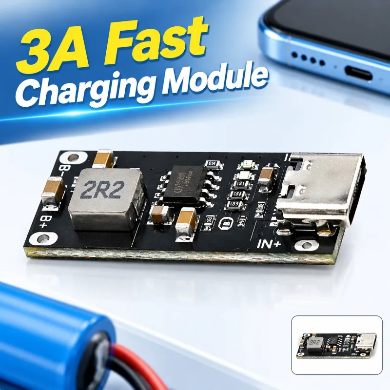 3A 5V to 4.2V 4.35V Type-C Charging Module IP2312 Polymer Ternary Lithium Battery Charger Board with Overcharge Protection