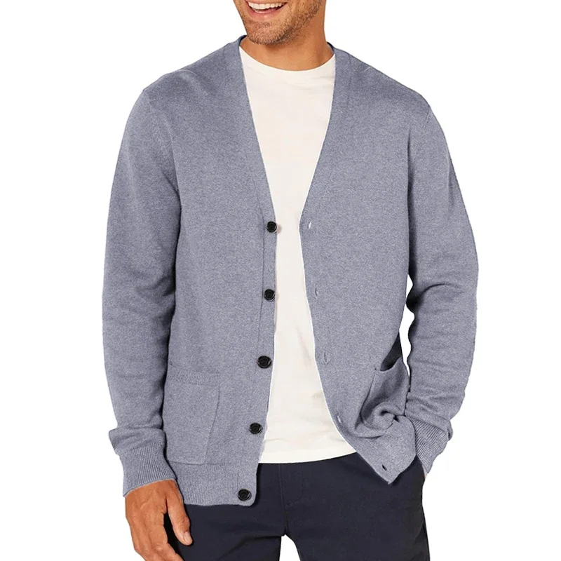 

New Spring Men's Long Sleeved Cardigan Wool Sweater Knitted Sportswear Men's V-neck Button Lightweight Oversized Top Jacket