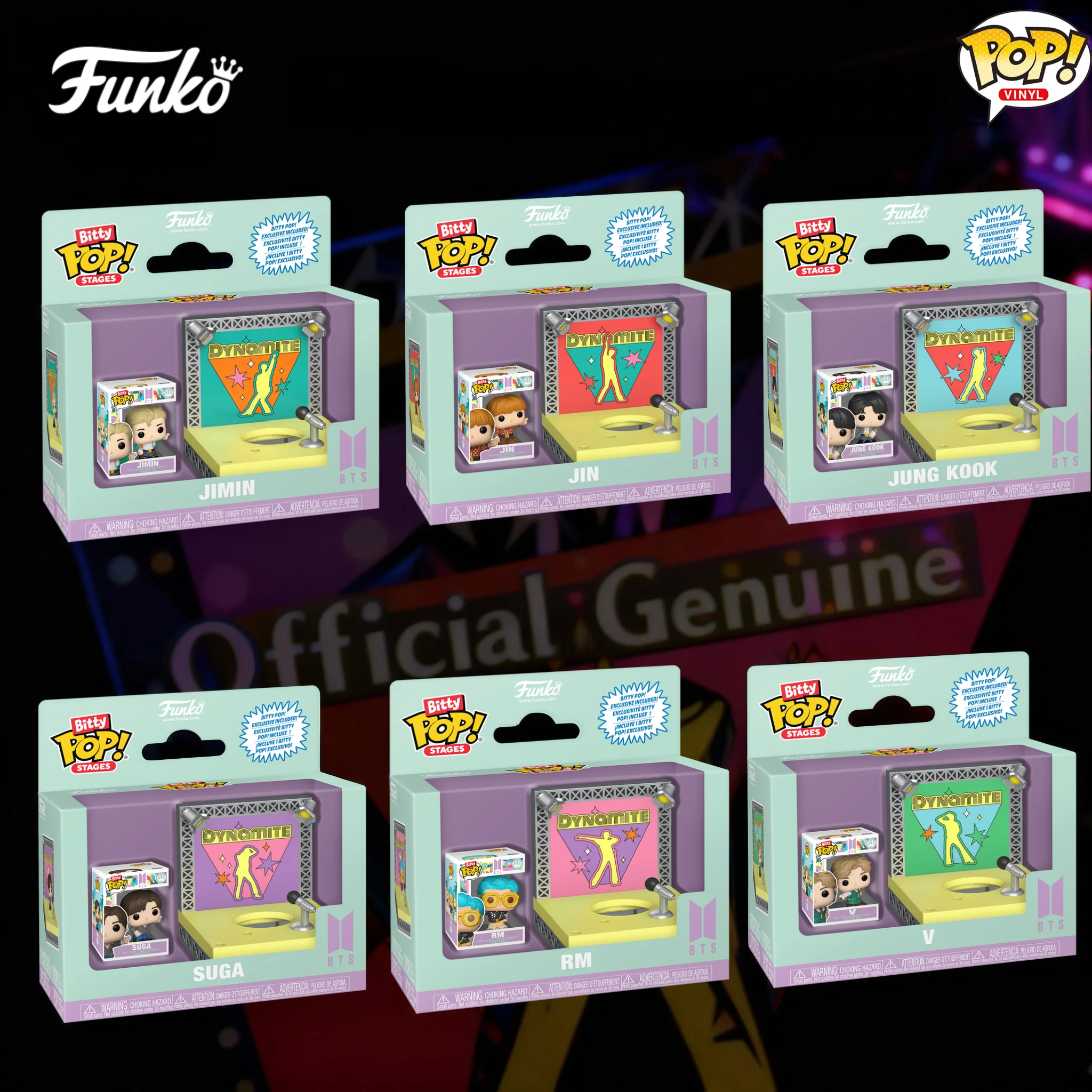 

Фигурка FUNKO BTS Stages RM,Jin, Suga, V, Jimin, Jung Kook, (Динамит) Stage Scene Bitty Pop! Серия Фигурка Модель Игрушка в подарок