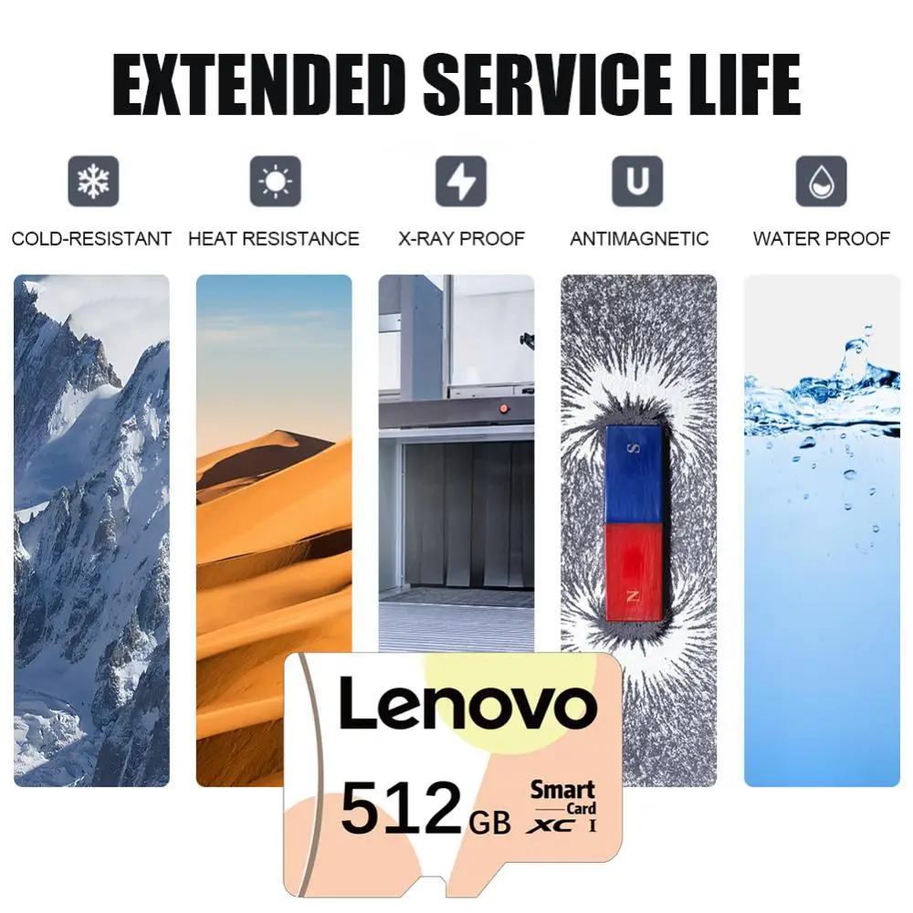 Lenovo การ์ดหน่วยความจำ512GB UHS-I 128GB 256GB Micro TF SD การ์ด TF แฟลชการ์ด TF 256GB การ์ดหน่วยความจำ512GB สำหรับกล้อง/โทรศัพท์ /drone